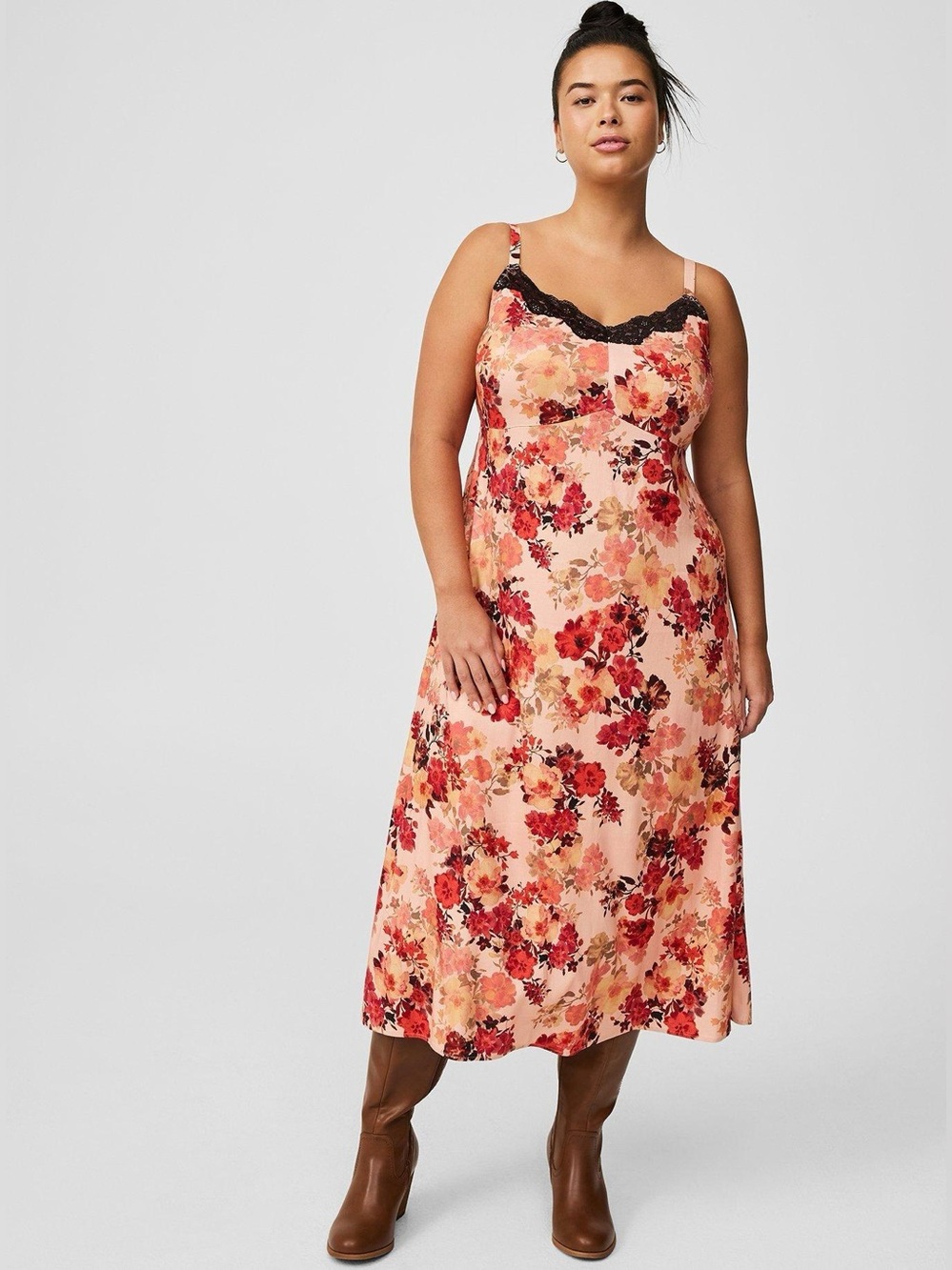 Torrid Floral Lace-Trim Slip Cami Summer Midi Dress 3